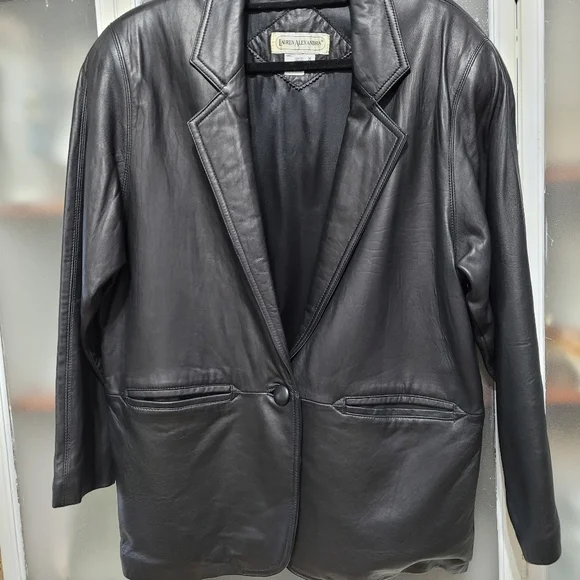 Vintage Leather Black Women's 1980's Jacket Blazer Retro shoulder pads - Picture 2 of 16